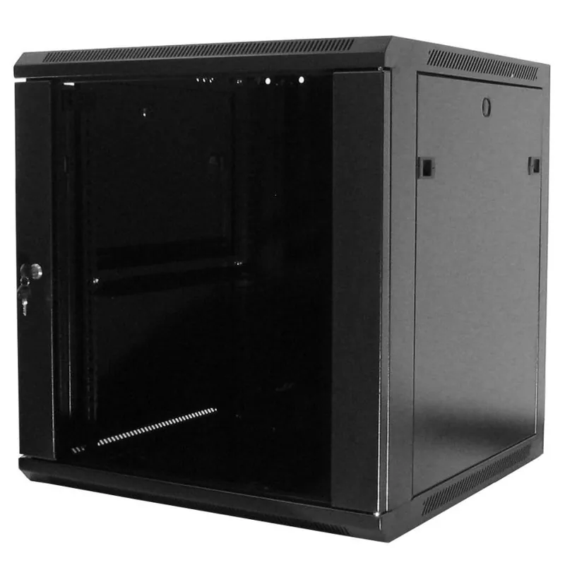 Nástěnný datový rozvaděč LAN-TEC, svařený 19" 9U 600x600 skleněné dveře černý WM.6609.B 1808-042 Horká Nabídka