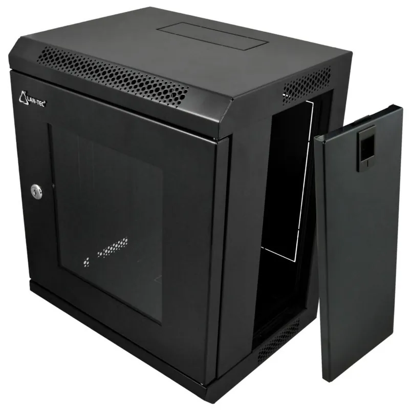Nástěnný datový rozvaděč LAN-TEC 10" 6U 350x270x380 skleněné dveře černý WM.3206.B 1106-003 Sleva