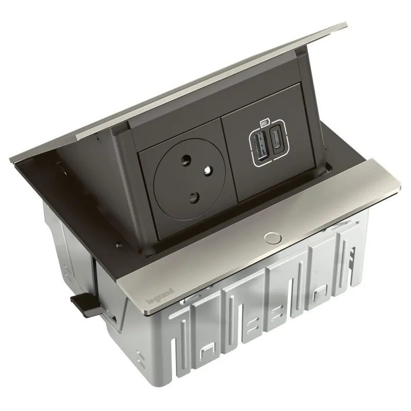Must-Have LEGRAND INCARA 654816 KRABICE DO NÁBYTKU POP-UP OSAZENÁ BROUŠENÝ HLINÍK 4M 2P+T USB A+C 15W 2M KABEL S VIDLICÍ 2P+T