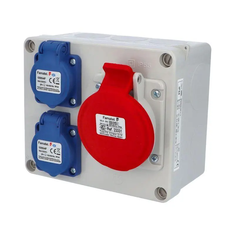 Přímo Od Výrobce 3069 Krabice 3069 IP54 2x230V s ochr. kolíkem, 1x400V/16A/5, 170x140x90mm, hladké boky