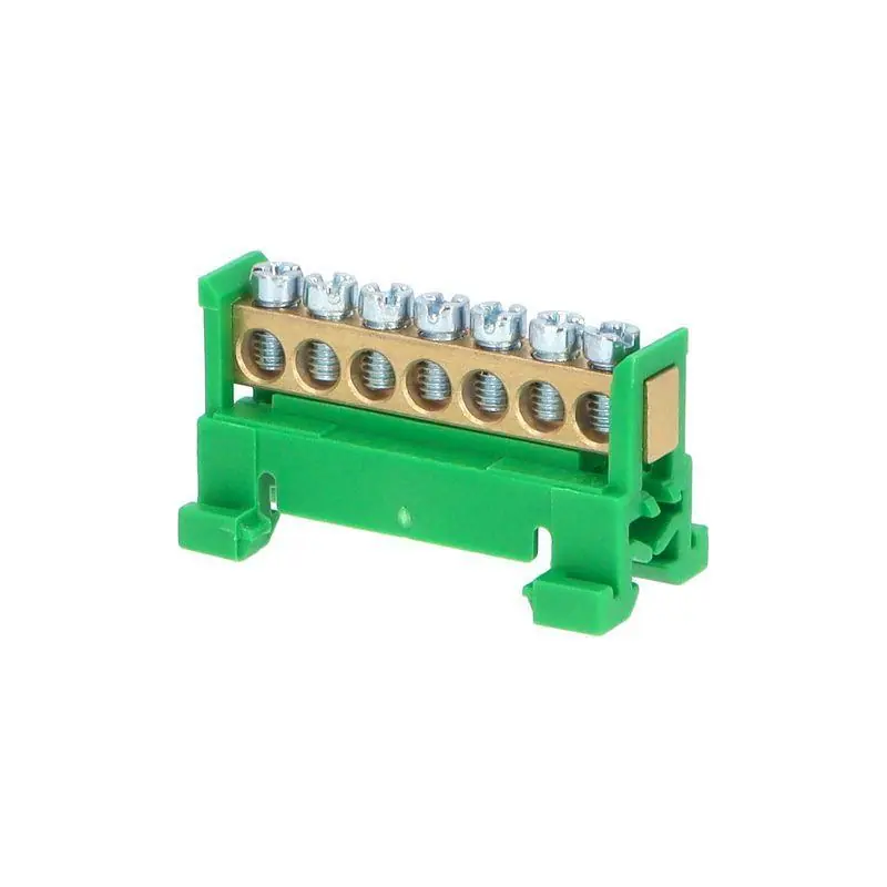 Tovární Cena 1000012 Můstek PE 7 (svorkovnice 7x16mm2), nekrytý IP00, zelený, 63A, na DIN
