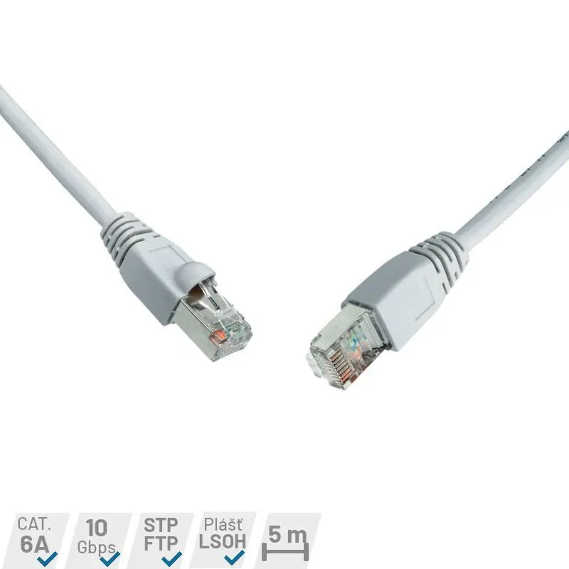 Zlevněný C6A-315GY-5MB Patch kabel CAT6A SFTP LSOH 5m šedý non-snag-proof C6A-315GY-5MB